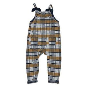 Colimacon Toddler Girls Plaid Cotton Overalls Navy/Orange